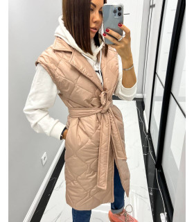 ЖИЛЕТ  длиный  ДП *AndreStyle* мод. 0370-10  Деми  *стёганый* пудра тон