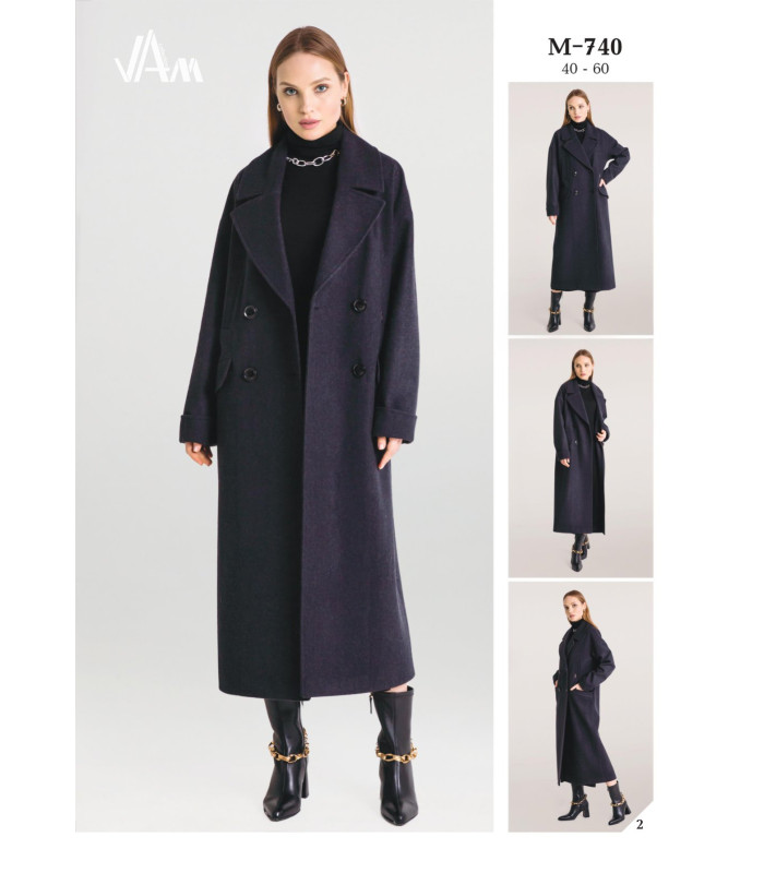 Пальто *ТМ VAM* мод. 740 Деми длиное ДРАП ГРАФИТ ПРОДАНО