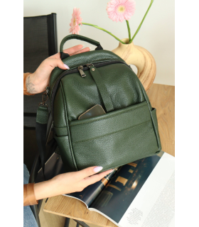 Бренд *MIS* мод. 2693 Женский кожаный рюкзак зелёного цвета, из натуральной кожи, с дополнительными карманами ПРОДАНО
