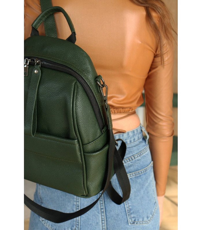 Бренд *MIS* мод. 2693 Женский кожаный рюкзак зелёного цвета, из натуральной кожи, с дополнительными карманами ПРОДАНО