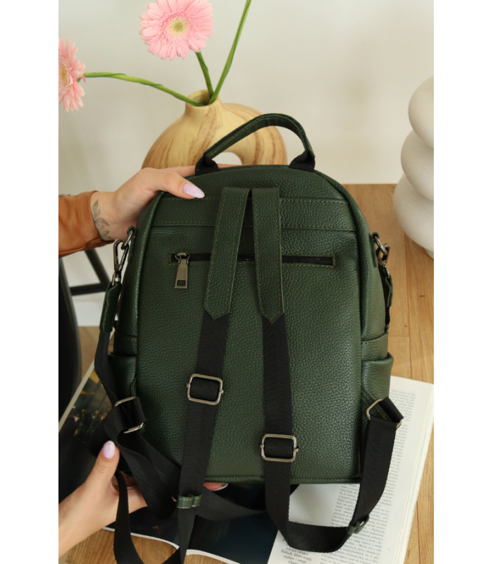 Бренд *MIS* мод. 2693 Женский кожаный рюкзак зелёного цвета, из натуральной кожи, с дополнительными карманами ПРОДАНО