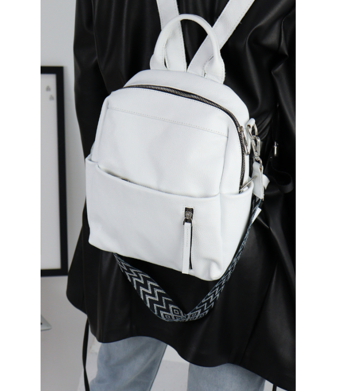 Бренд *MIS* мод. 2824 Женский кожаный рюкзак\сумка белый ПРОДАНО