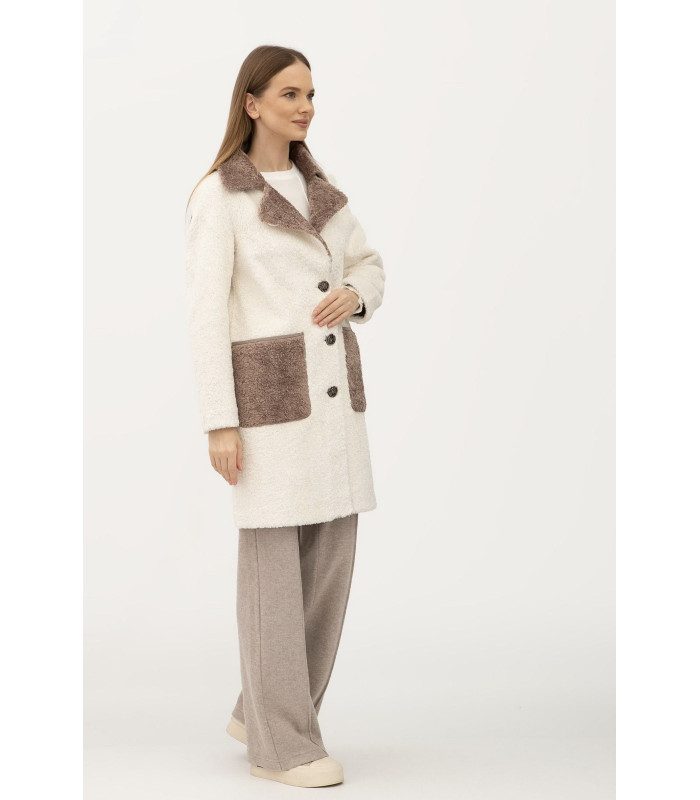 КАРМИН пальто  двухсторонее однобортное *LESIA*  молочного цвета Деми