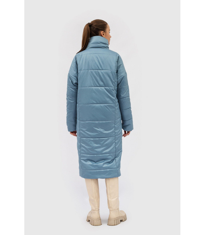 Пальто голубое из стеганной ткани с стойкой воротничком Ладре ​  *LESIA*  Артикул: 131710000 Деми***