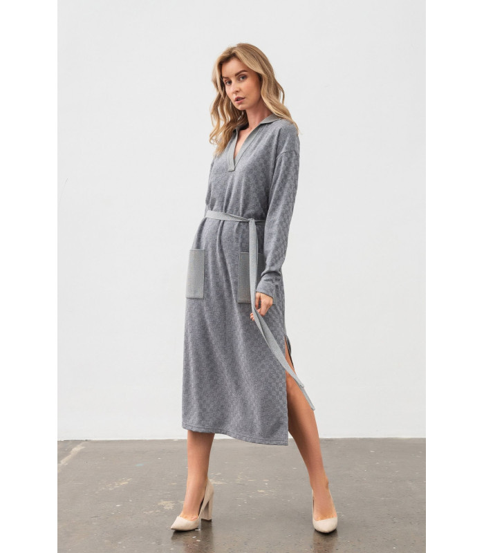 Платье Венда  *LESIA* трикотажная серего цвета с разрезом Артикул: 150960000