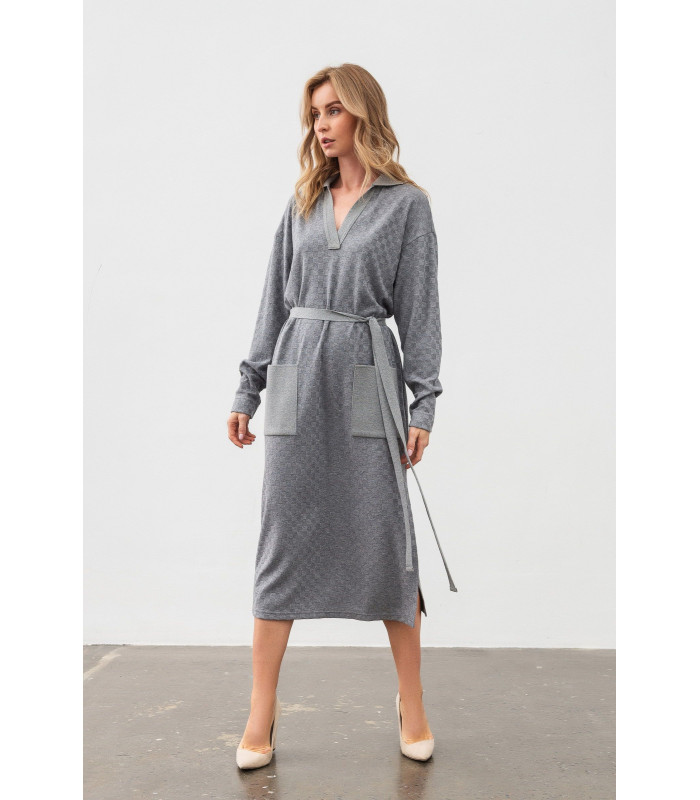 Платье Венда  *LESIA* трикотажная серего цвета с разрезом Артикул: 150960000