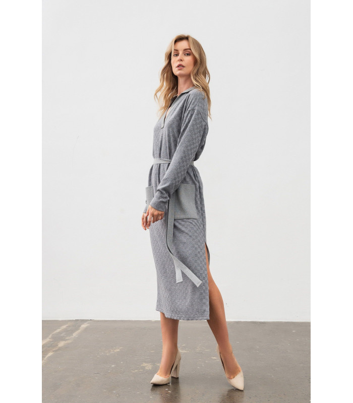 Платье Венда  *LESIA* трикотажная серего цвета с разрезом Артикул: 150960000