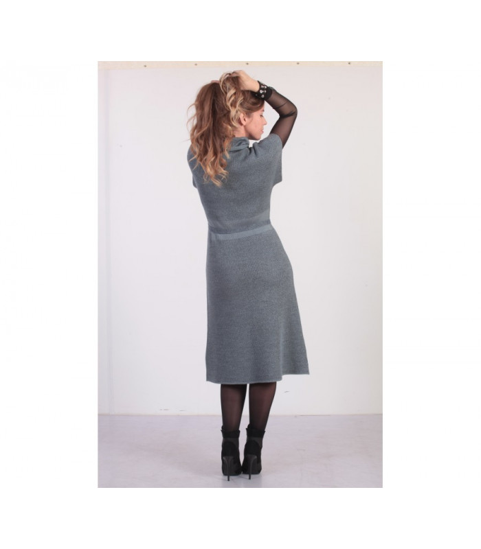 ПЛАТЬЕ-сарфан с поясом  * Nita * мод. Л-779 Деми серебро