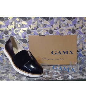 ТУФЛИ женские *лак велюр черный - синие *Gama* мод. 779 деми