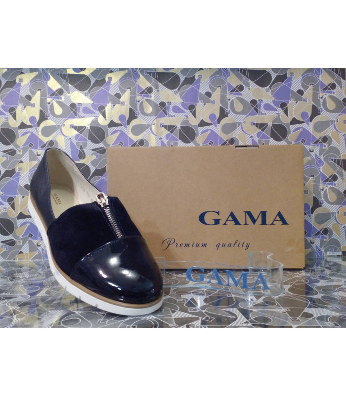 ТУФЛИ женские *лак велюр черный - синие *Gama* мод. 779 деми