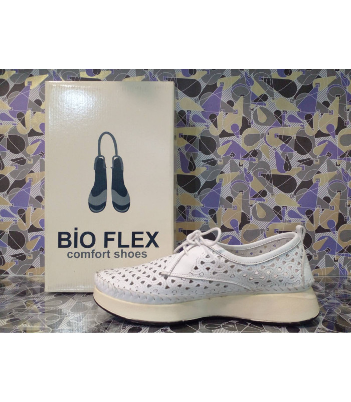 Обувь женская  *BIO FLEX* мод. 26604 шнуровка белые перфорация