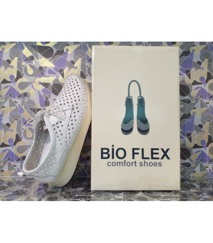 Обувь женская  *BIO FLEX* мод. 26604 шнуровка белые перфорация