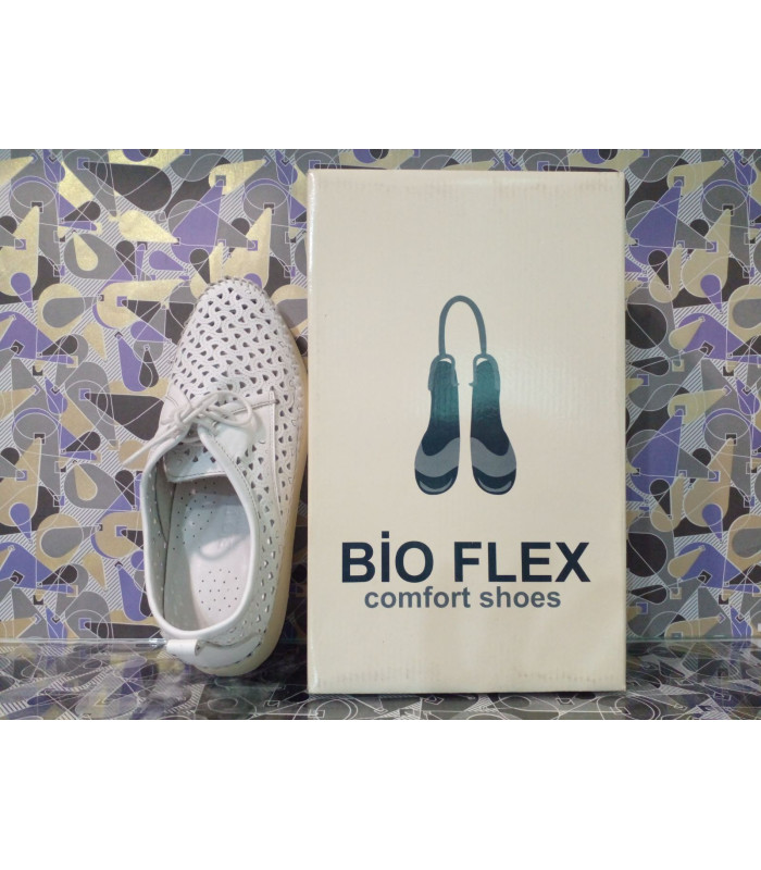 Обувь женская  *BIO FLEX* мод. 26604 шнуровка белые перфорация