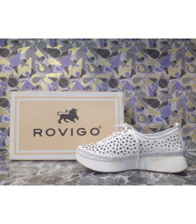Обувь женская  *ROVIGO* мод. 1915 Шнуровка перфорация цветы белые